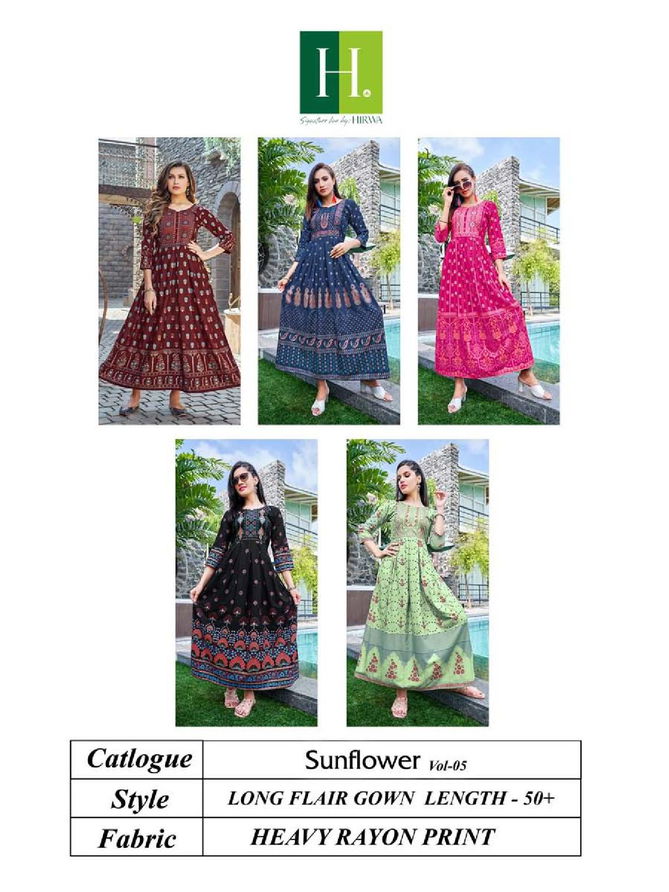 Hirwa Sunflower Vol 5 Foil Printed  Anarkali Kurtis Catalog
